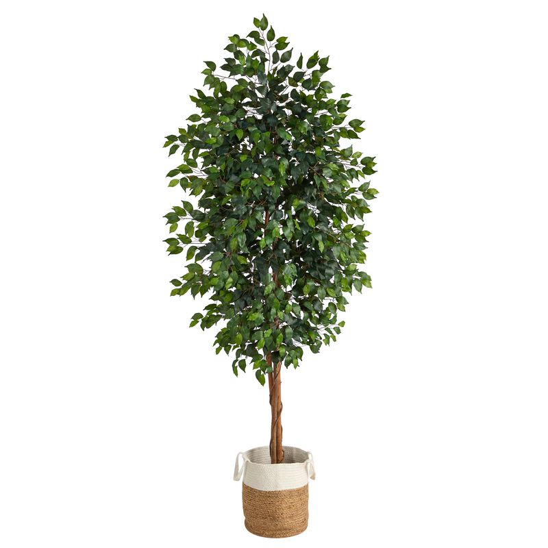 Hivvago 8 Feet Ficus Artificial Tree with Handmade Natural Jute and Cotton Planter