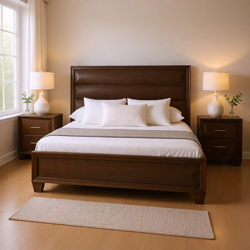 Queen Bedroom Set, Espresso Brown, Gold Wood, 3 Piece Set with 2 Nightstands image number 8