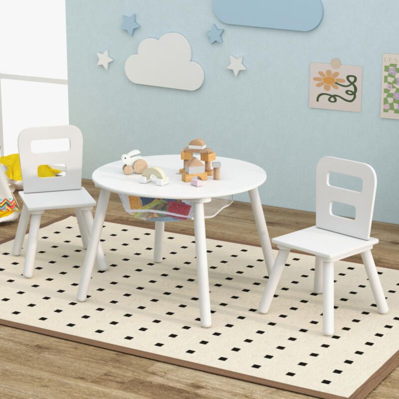Wood Activity Kids Table and Chair Set with Center Mesh Storage for Snack Time and Homework