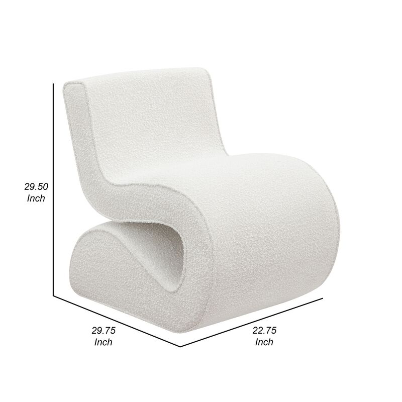 Zea Unique Accent Chair, Modern Curved, White Boucle Upholstery, Metal