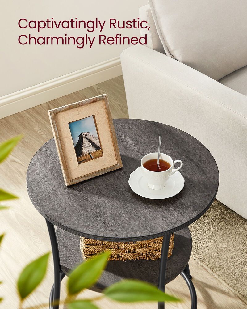 Small Round End Table with 2 Shelves – Ideal for Compact Living Spaces or Minimalist Interiors