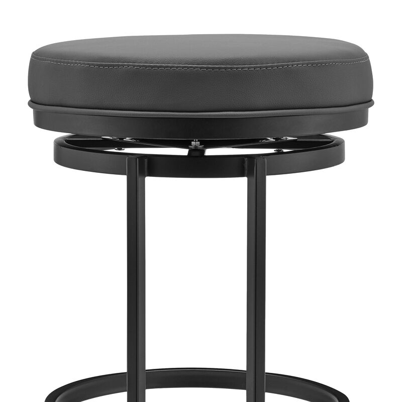 Vander Gray Faux Leather and Black Metal Swivel Bar Stool