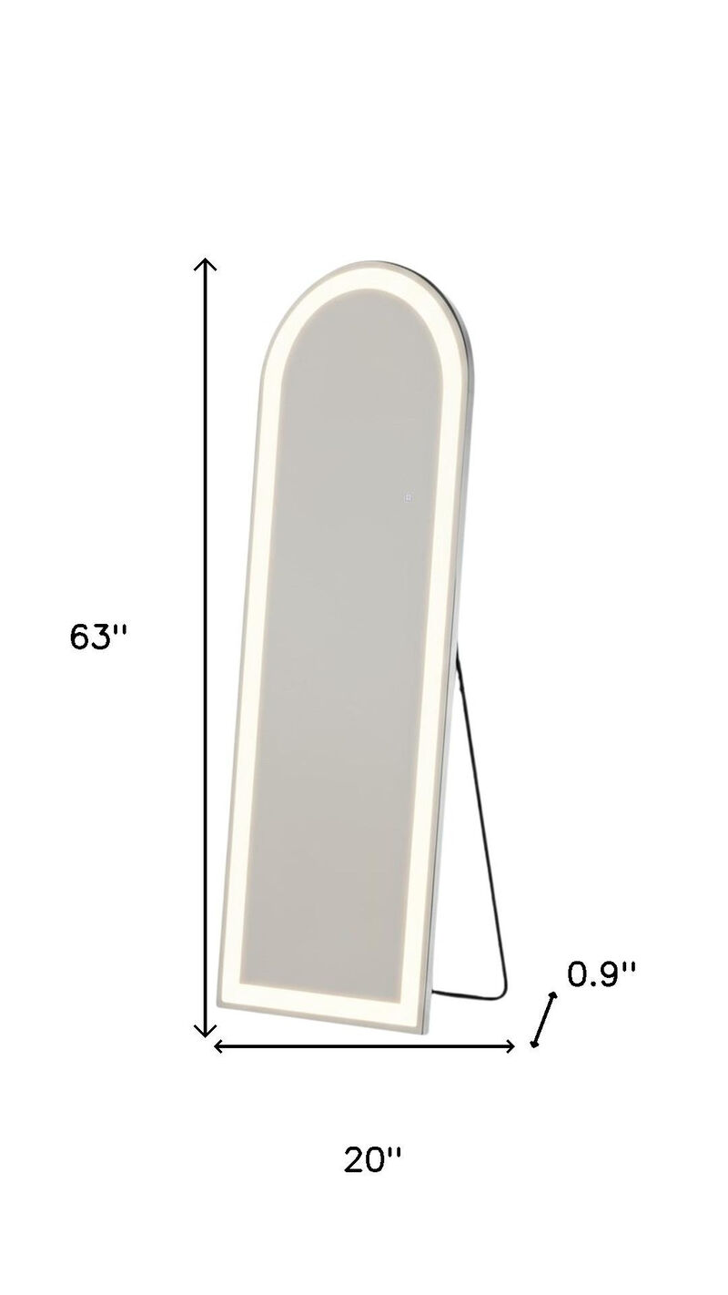 HomeRoots 63" Clear Arch Lighted Freestanding and Wall Mount Frameless Full Length Mirror image number 3