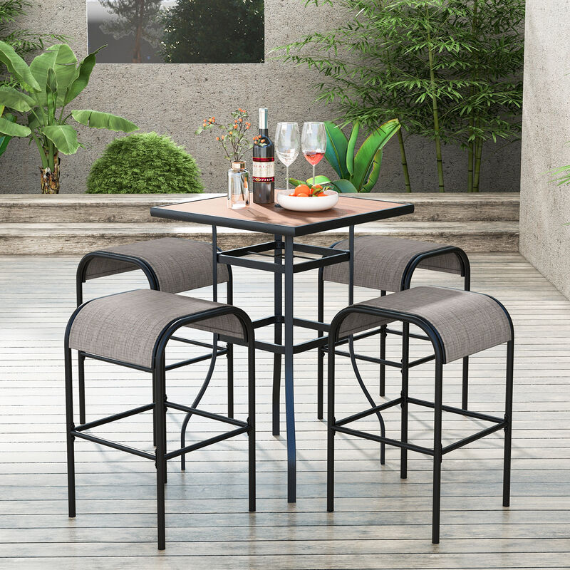 Patio Metal Bar Stools with Curved Fabric Seat-Set of 4