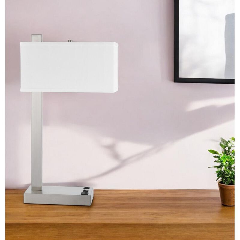 Hivvago 25" Nickel Metal Desk USB Table Lamp With White Shade