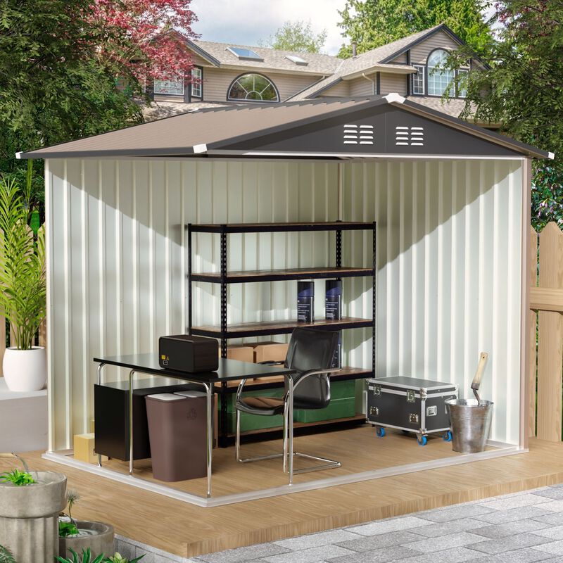WOW PIONEER 8FT x 6FT Galvanized Steel Garden Shed with Apex Roof Weather Resistant Spacious Outdoor Storage for Patio Backyard Tools and Equipment image number 5