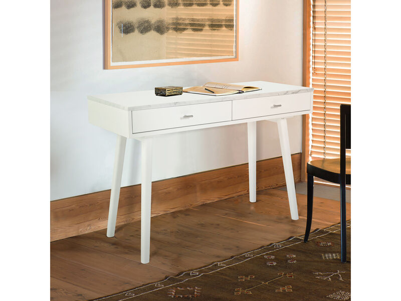 Viola 44"L x 18"W x 30"H Rectangular Italian Carrara White Marble Writing Desk with Legs