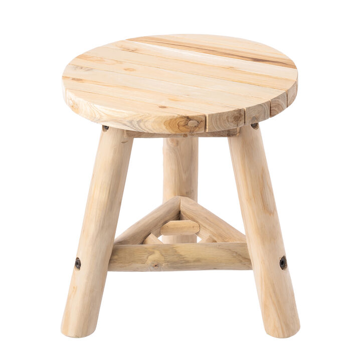 Triform Modern Minimalist Handcrafted Solid Teak Wood Accent Stool with Tri-Leg Base