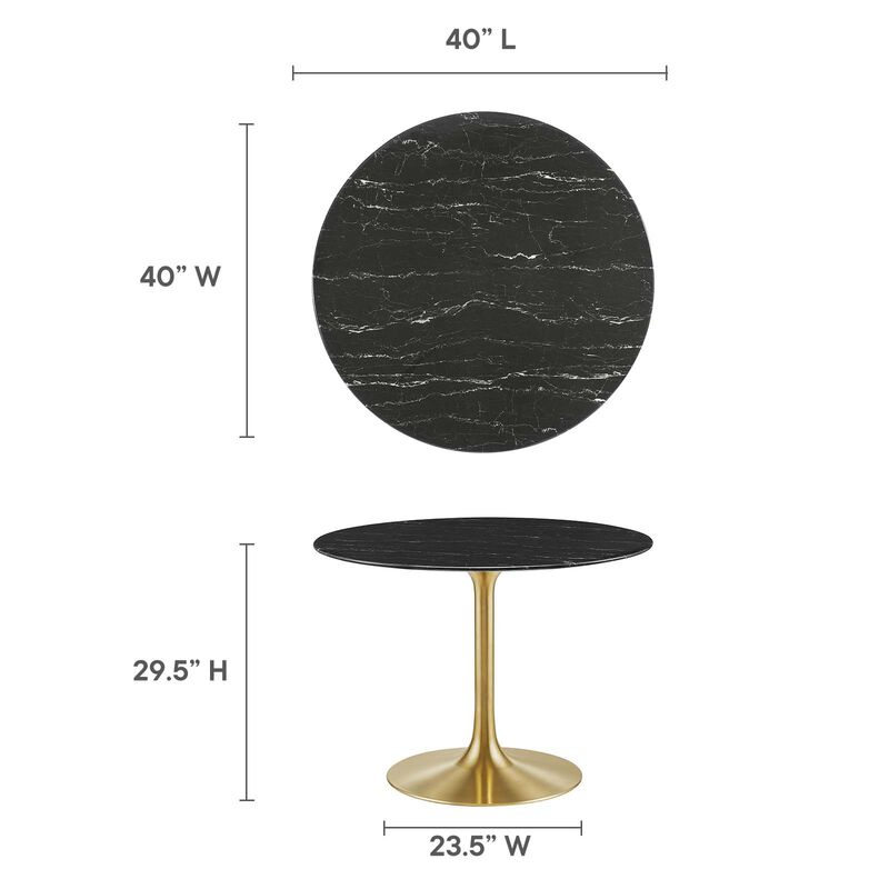 Modway - Lippa 40" Round Artificial Marble Dining Table Gold Black