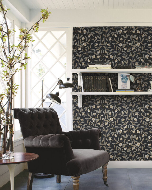 Jasmine Black Metallic Wallpaper (Set of 2)