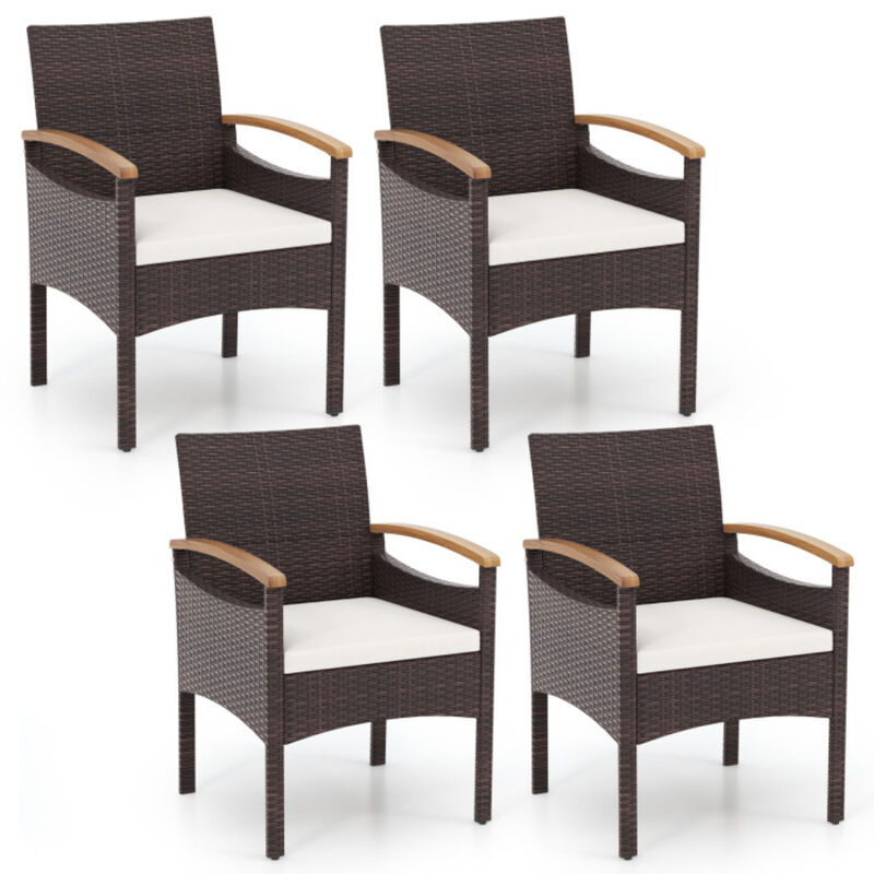 Patio Dining Chairs Set of 2 with Acacia Wood Armrest and Heavy Duty Metal Frame