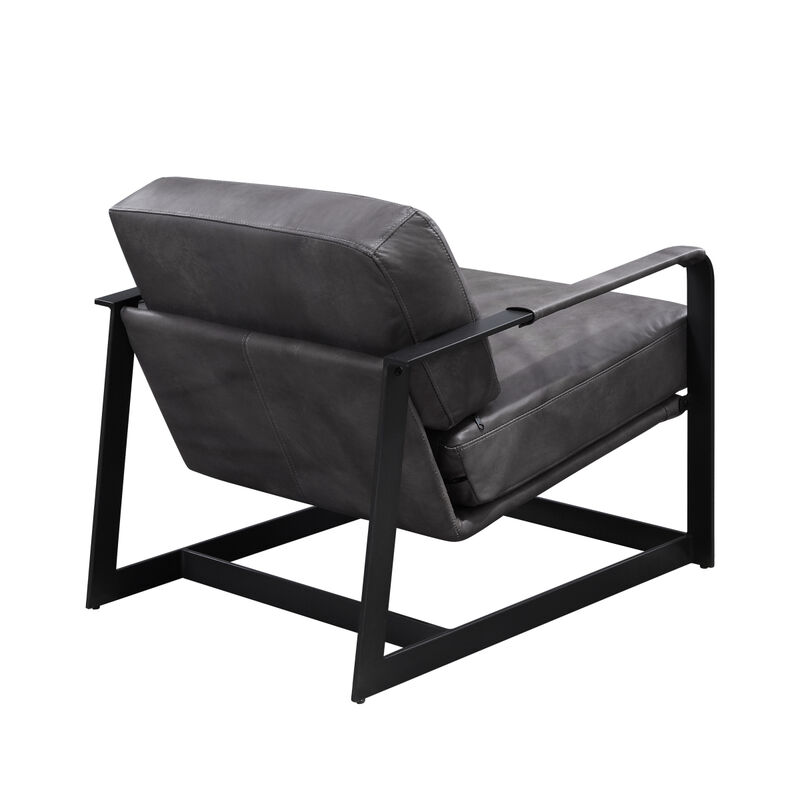 Locnos Accent Chair in Gray Top Grain Leather & Black Finish