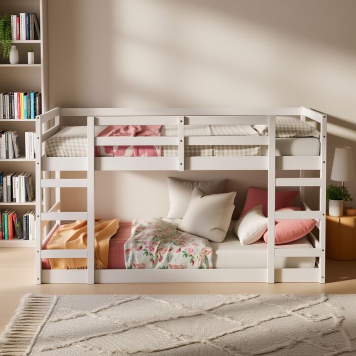 Whisen 77.4"x42.4" Twin Over Twin Bunk Bed, Solid Wood with Ladder for Kids Bedroom