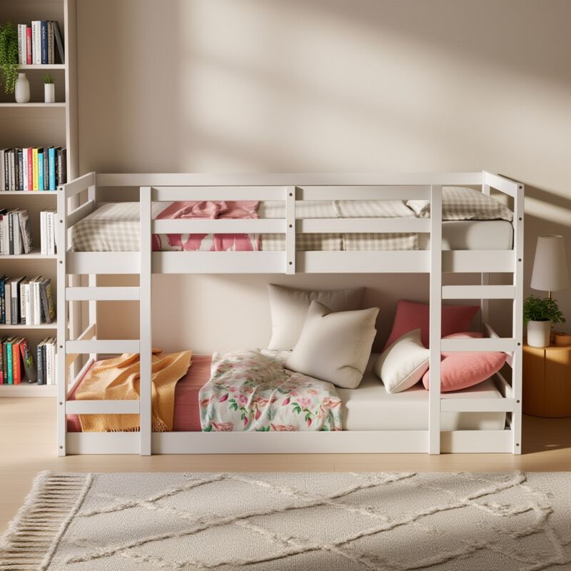 Whisen 77.4"x42.4" Twin Over Twin Bunk Bed, Solid Wood with Ladder for Kids Bedroom image number 1