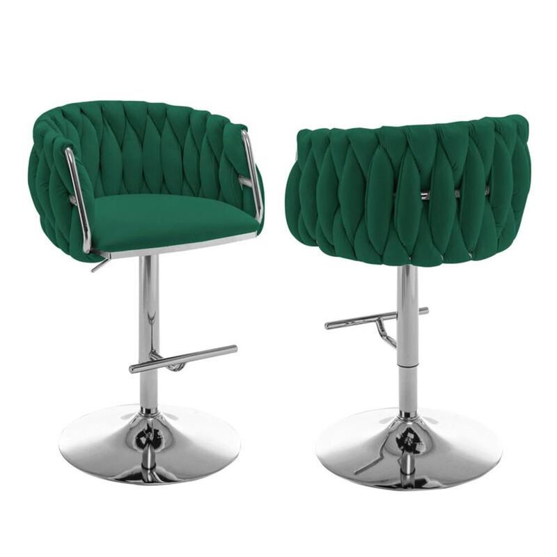 Best Quality Furniture Velvet Upholstered barstool in Emerald green with Silver color base (SET OF 2)