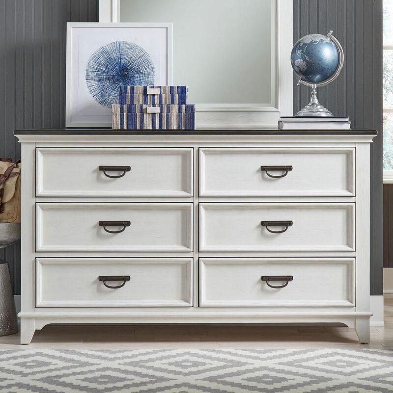 Liberty Furniture Allyson Park 6 Drawer Dresser in Wirebrushed White w/ Charcoal Top image number 8