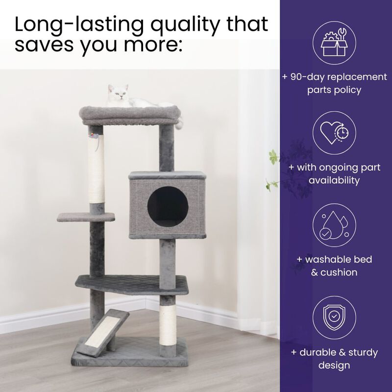 Catry 4-Level 49" Linen & Plush Cat Tree with Natural Sisal Scratchers, Spacious Condo