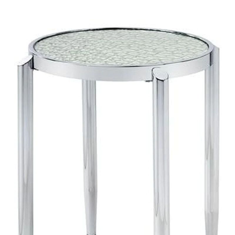 Homezia 25" Silver Mirrored And Metal Round End Table
