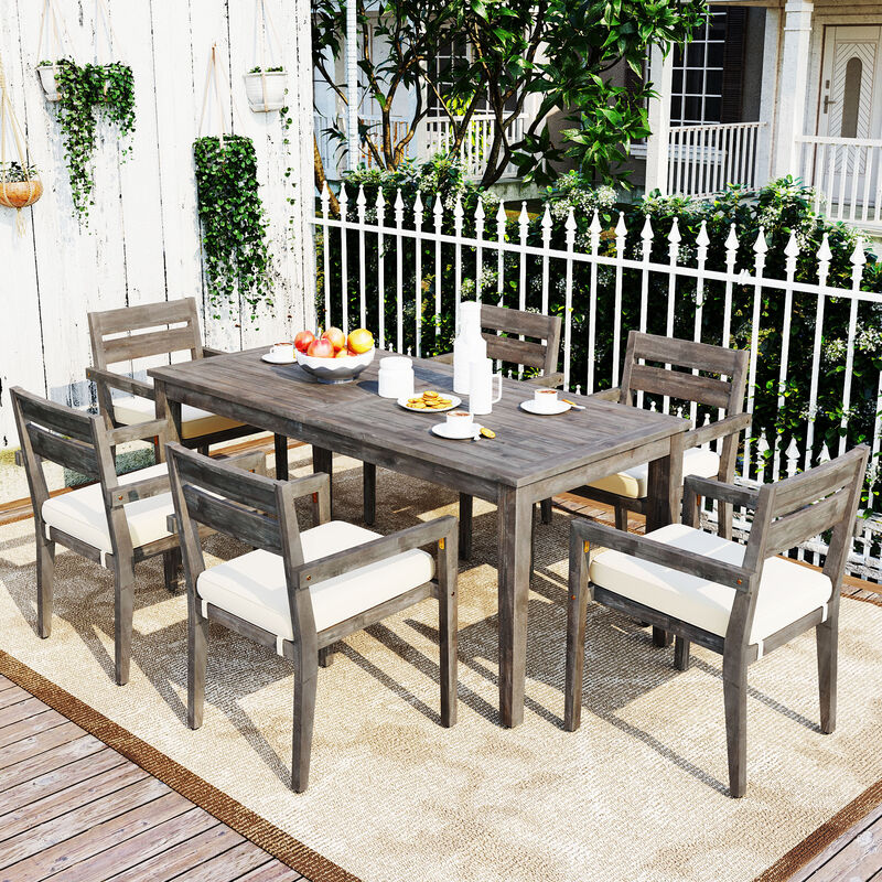 Acacia Wood Outdoor Dining Table And Chairs Suitable For Patio, Balcony Or Backyard