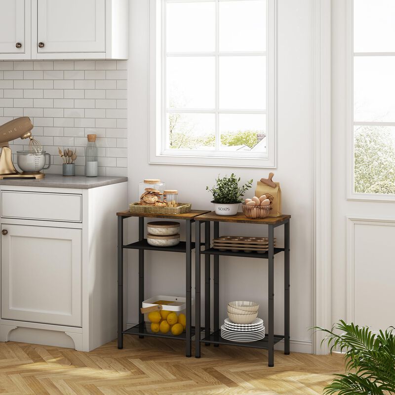 Hoctieon 2-Set 3 Tier End Table, Telephone Table Set of 2, Tall Side Table with Storage Set of 2, Small Nightstand for Small Spa