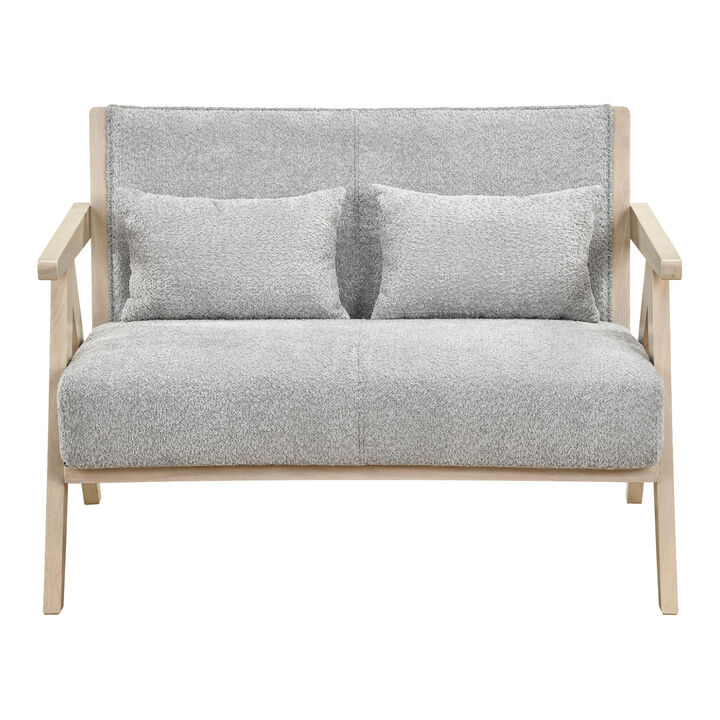 Loveseat Sofa for Small Spaces with Throw Pillows and Rubber Wood Frame