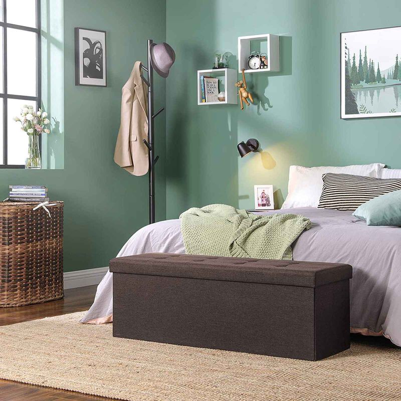 Long Folding Ottoman with Storage and Divider &ndash; 43" Upholstered Bench and Foot Stool for Home Organization