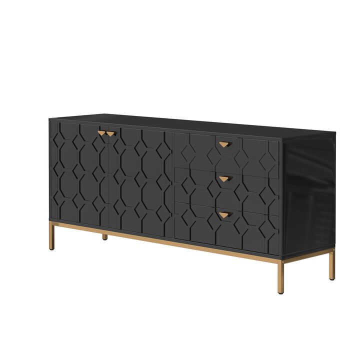 Mondawe 2 Door Storage Cabinet with 3 Drawers Stylish Accent Cabinet for Living room, Bedroom