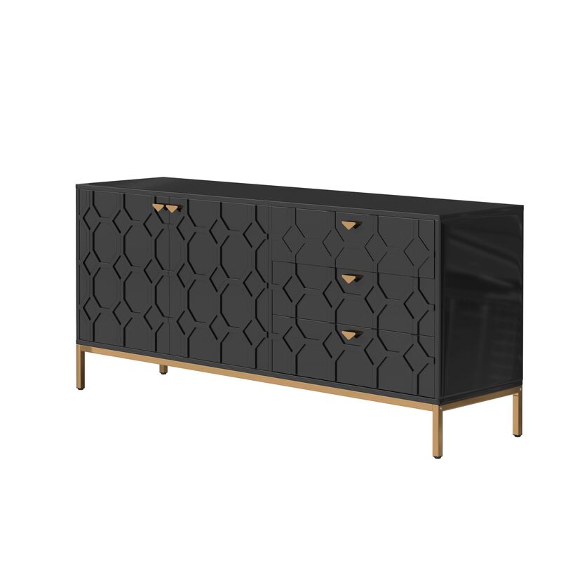 Mondawe 2 Door Storage Cabinet with 3 Drawers Stylish Accent Cabinet for Living room, Bedroom