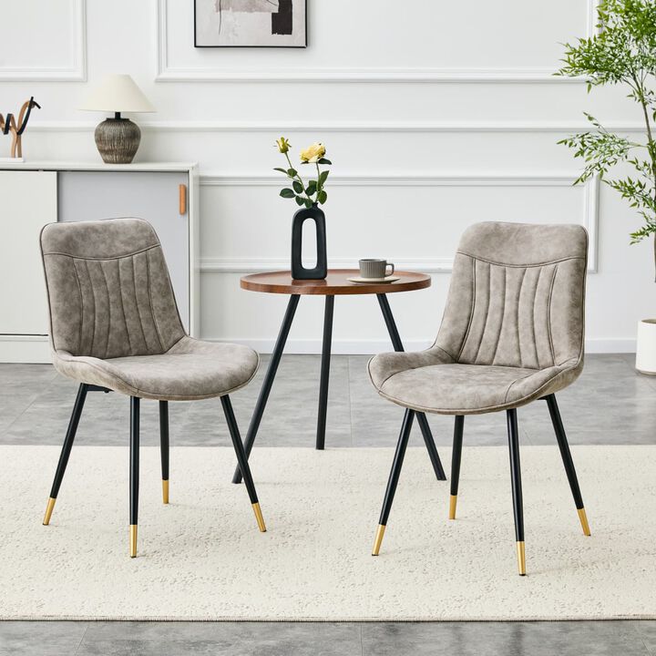 Set of 2 High Back Dining Chairs Faux Leather Channel Stitched Side Chairs with Metal Legs Adjustable Non Slip Feet