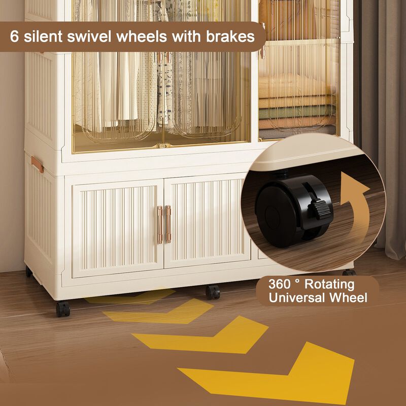 Clihome Portable Wardrobe Closet Storage Organizer,Wardrobe Storage Cabinet,with 9 Magnetic Doors & 9 Cubes image number 7