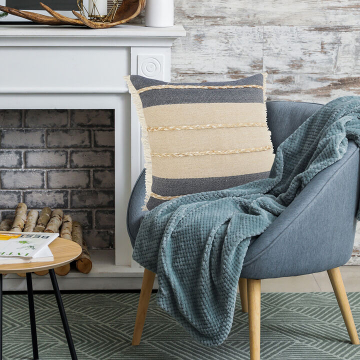 Luxury Jute Coastal Throw Pillow with Fringe – Decorative Accent Cushion for Sofa, Chair, or Bedroom