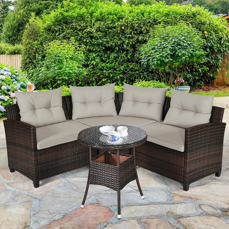 Mondawe 4 Pieces Outdoor Cushioned Rattan Furniture Set