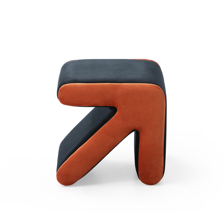 Streamdale Multifaceted Velvet Ottoman/Stool in Black+Orange