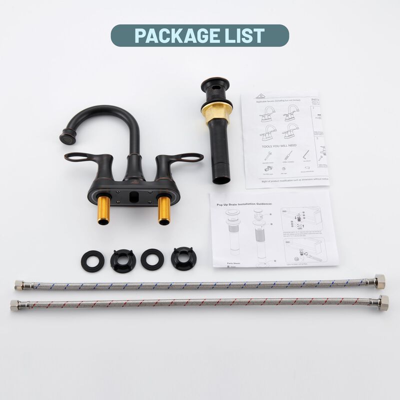 Mondawe 4 Inch 2-Handle Centerset High Arc Bathroom Sink Faucet Lavatory Faucet with Stainless Steel Drain