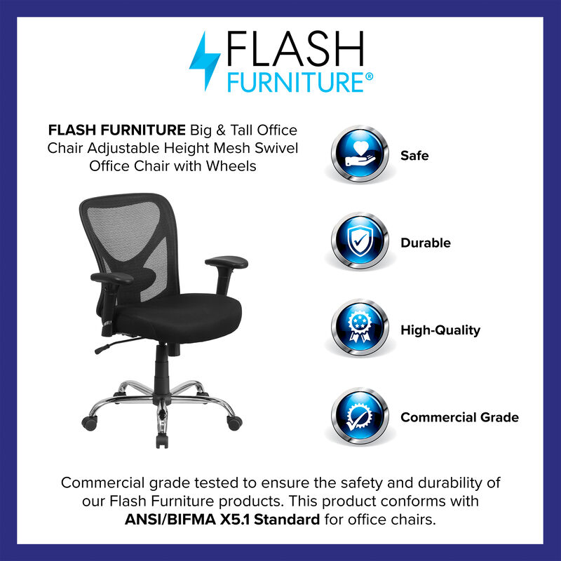 Big & Tall Office Chair | Adjustable Height Mesh Swivel Office Chair with Wheels image number 3