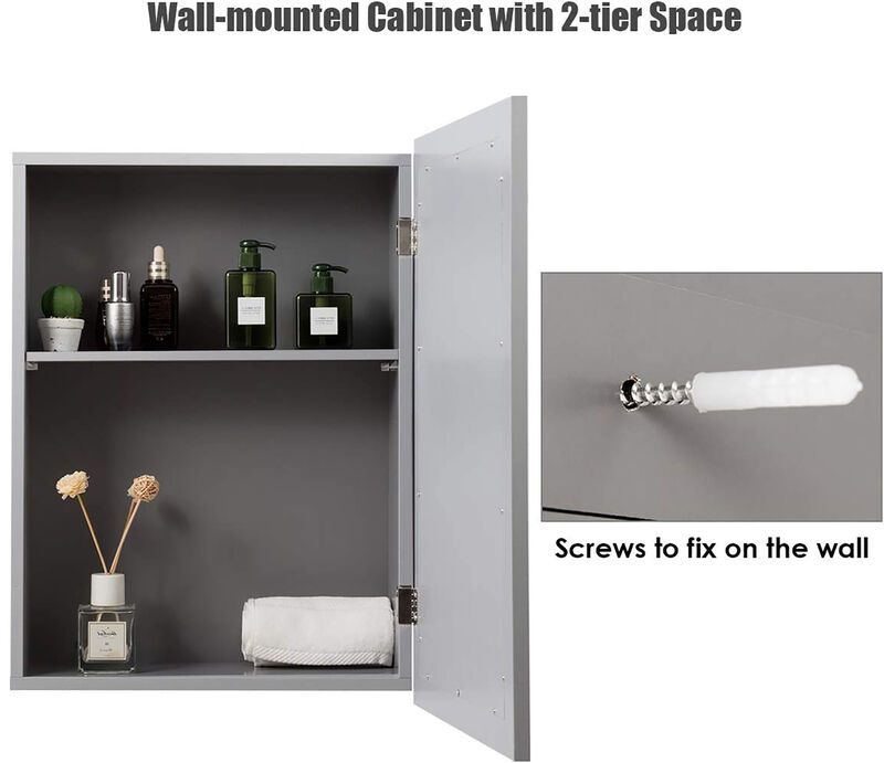 Costway Mirrored Medicine Cabinet Wall-Mounted Bathroom Storage Organizer W/Shelf Grey