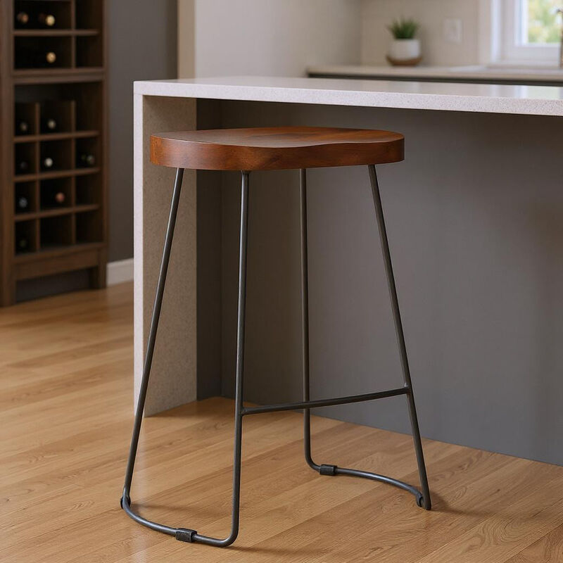 HomeRoots 30" Brown and Black Solid Wood and Iron Bar Height Bar Chair image number 1