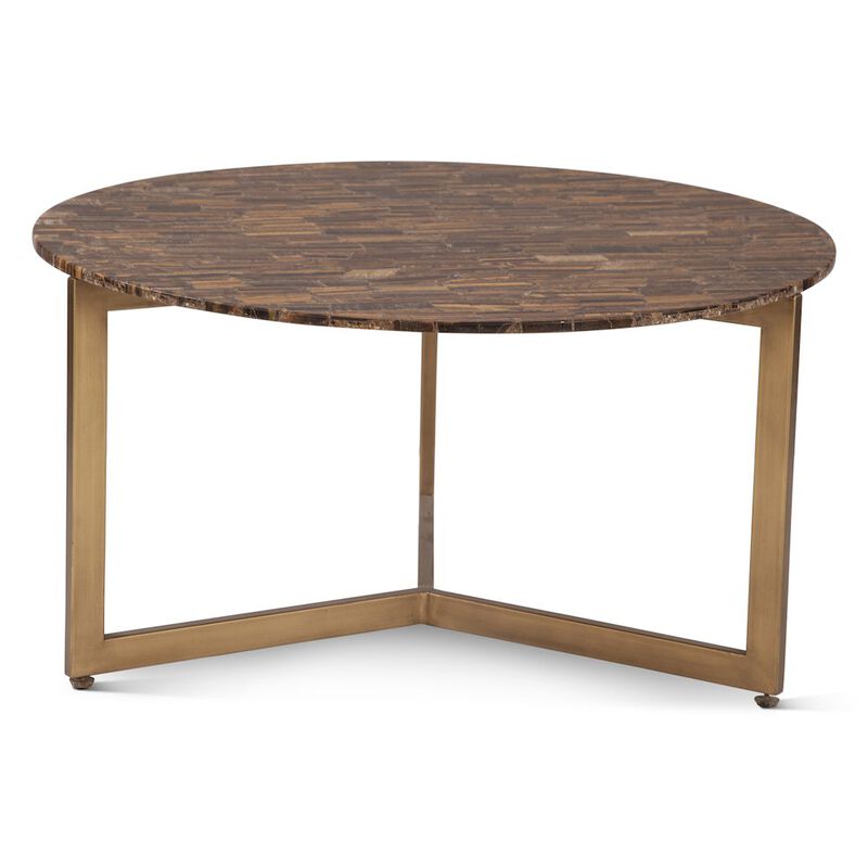 World Interiors Mumbai 36 Coffee Table in Tiger Eye with Iron Base