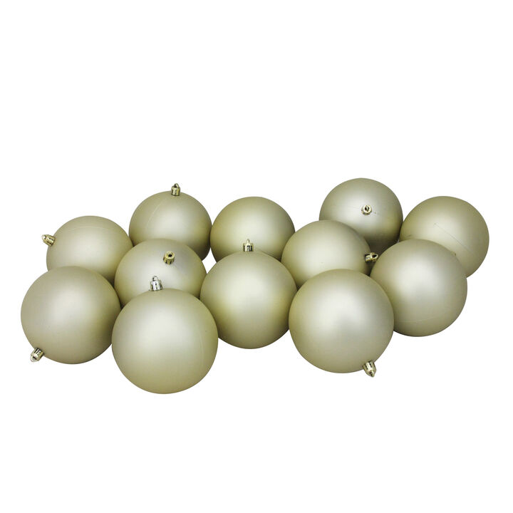 Set of 12 Champagne Gold Shatterproof Matte Christmas Ball Ornaments 4"