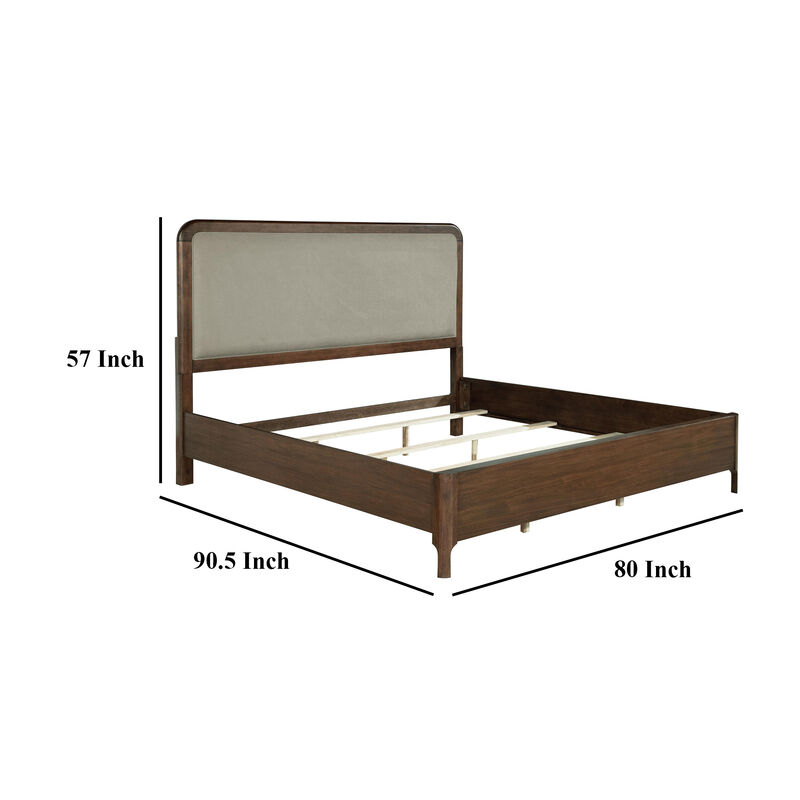 Rie California King Bed, Taupe Gray Headboard, Walnut Brown Wood