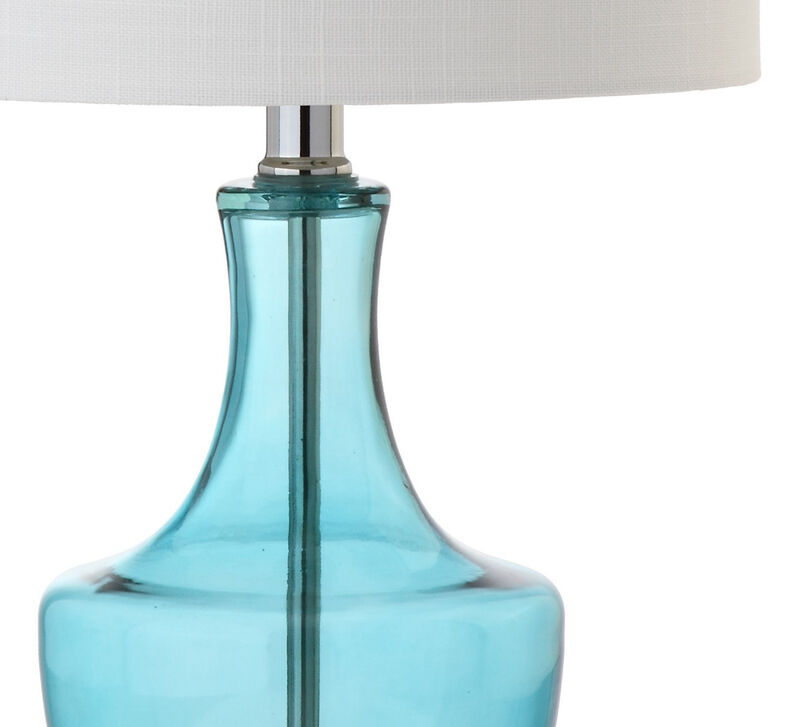 HomeRoots 20" Turquoise And Silver Glass Gourd Table Lamp With Drum Shade image number 3