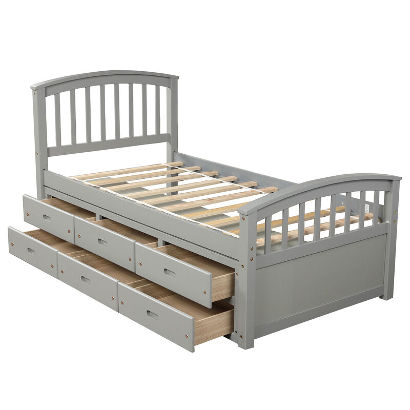 Merax Solid Wood Platform Storage Bed with 6 Drawers