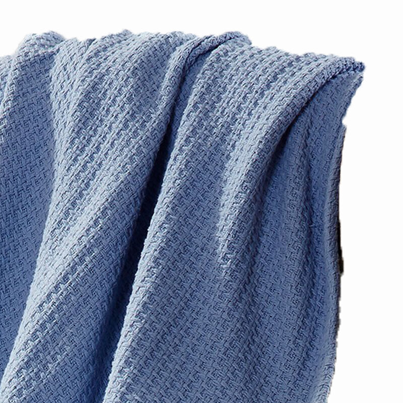 Nyx Twin Size Ultra Soft Cotton Thermal Blanket, Textured Feel, Denim Blue - Benzara image number 2