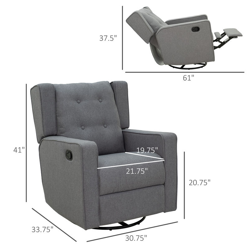 Manual Sofa Recliner Padded Seat Rocking Chair Lounger 360° Swivel w/Footrest