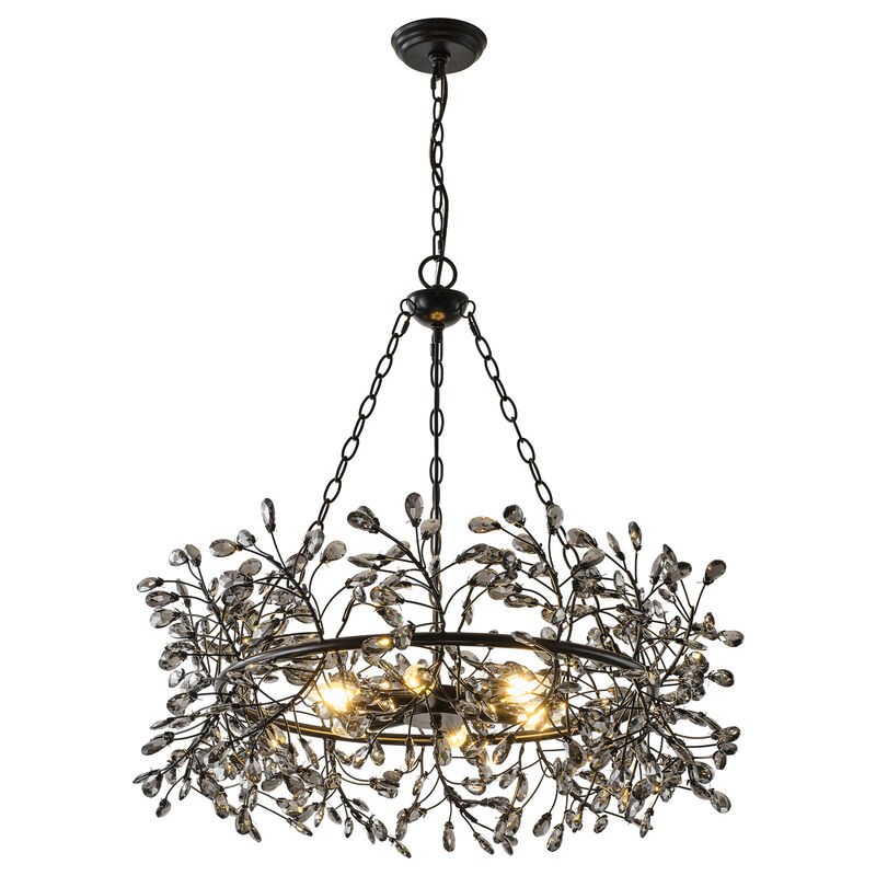 30.7" Modern Glam Black Crystal Branch Chandelier for Kitchen Island, Dining Room and Living Room