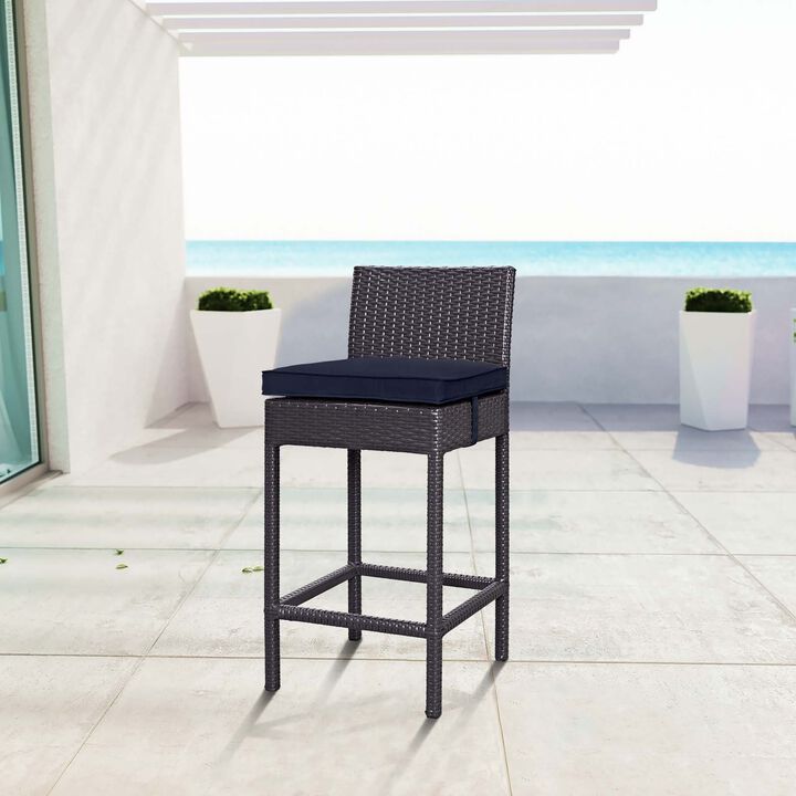 Modway Convene Wicker Rattan Outdoor Patio Bar Stool with Cushion in Espresso Navy