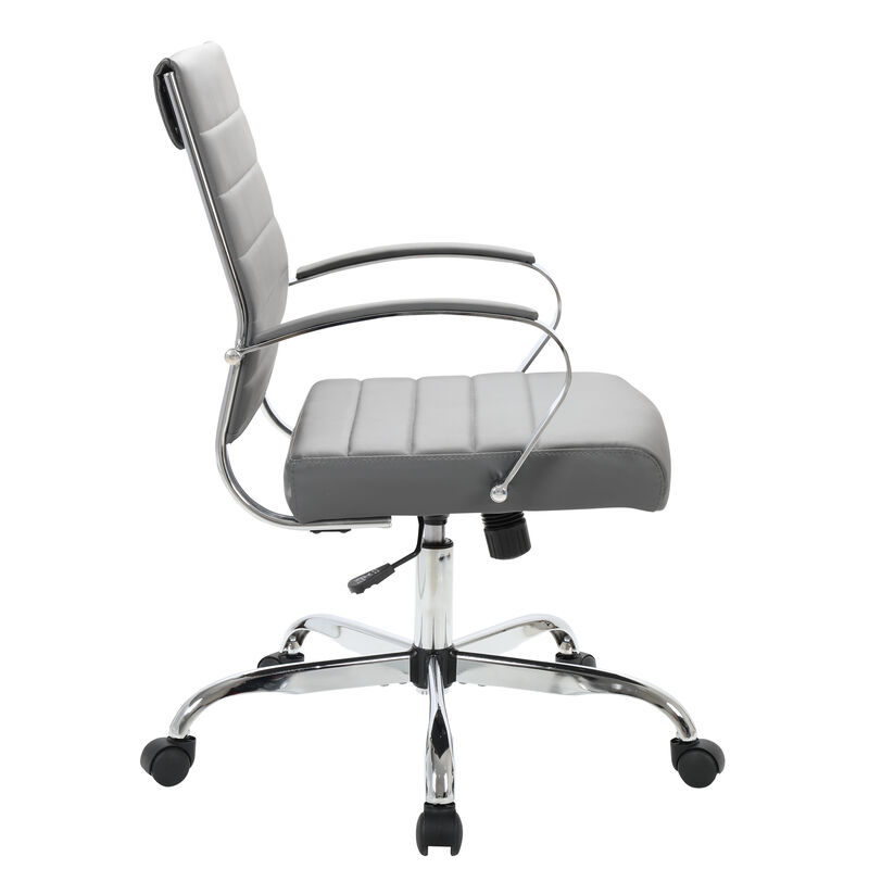 LeisureMod Benmar Mid-Back Office Chair, Leather Upholstery with Swivel, Tilt, and Chrome Base, Modern Desk Seating for Home Office or Conference Room