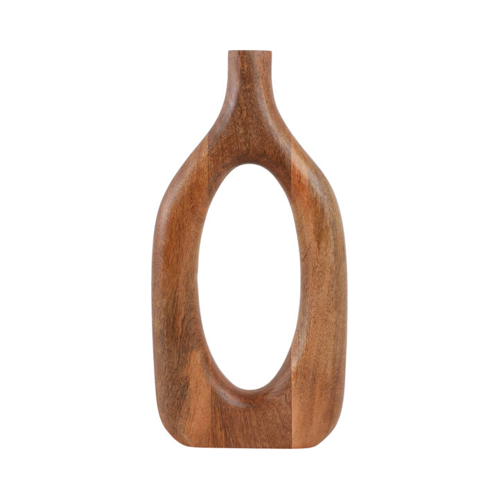 18x9" Open Cut-out Wood Vase, Natural