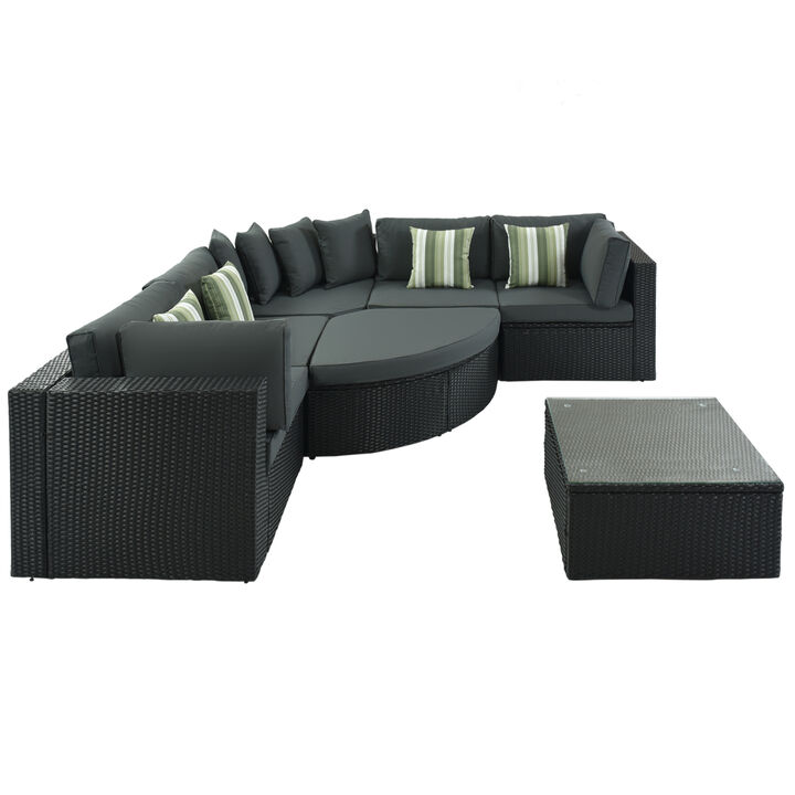 Streamdale 7pc Outdoor Wicker Sofa Set w/Green Pillows
