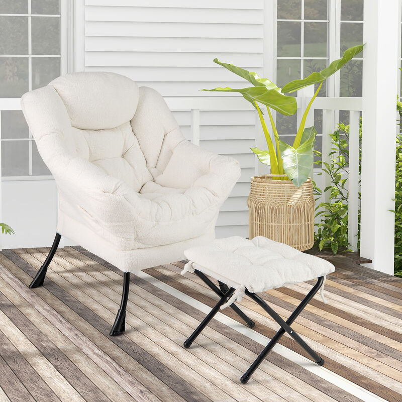 Modern Accent Chair with Folding Footrest and Removable Head Pillow